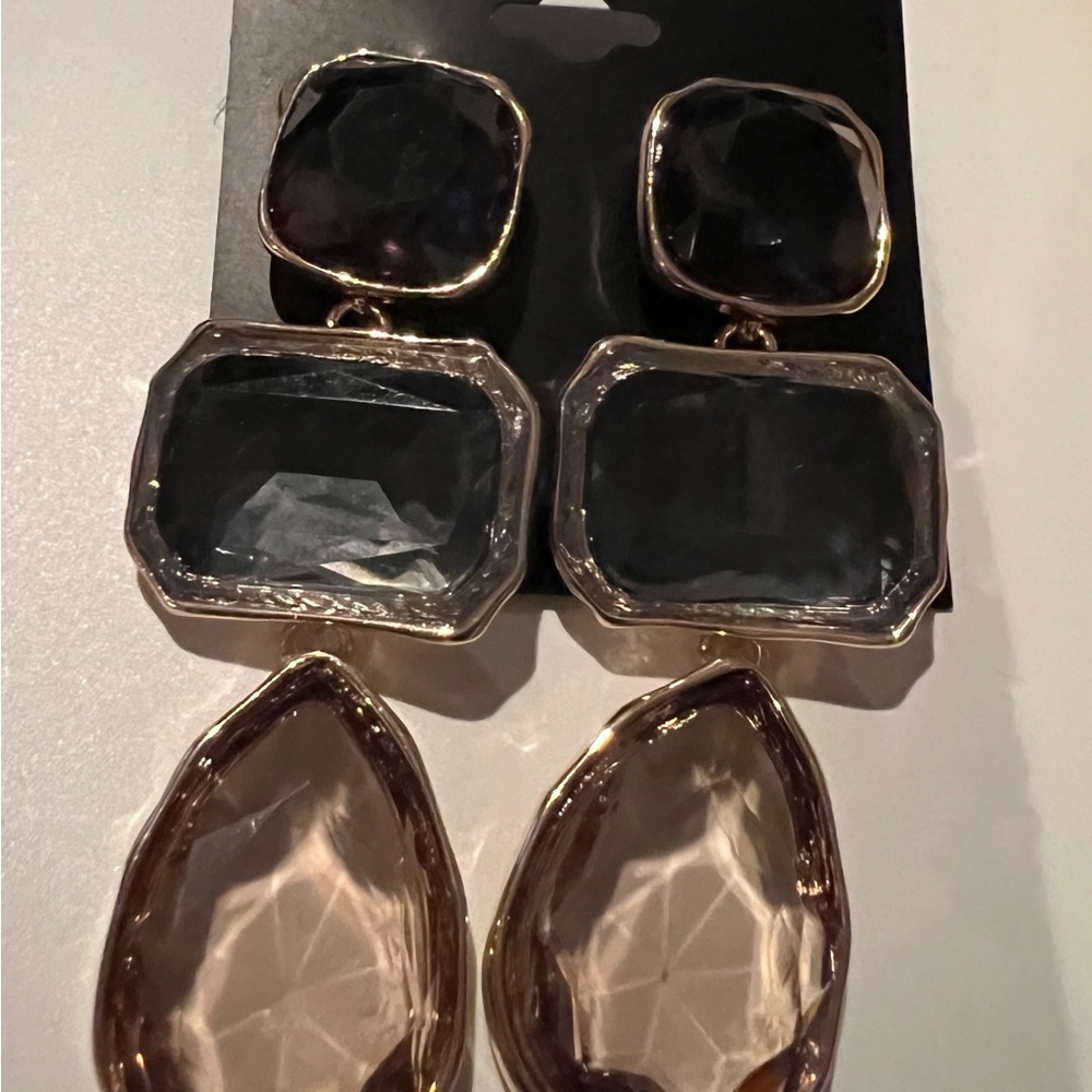 INC Gold tone Deep Purple/Smokey Blue/Lt. Amber Geometric Earrings